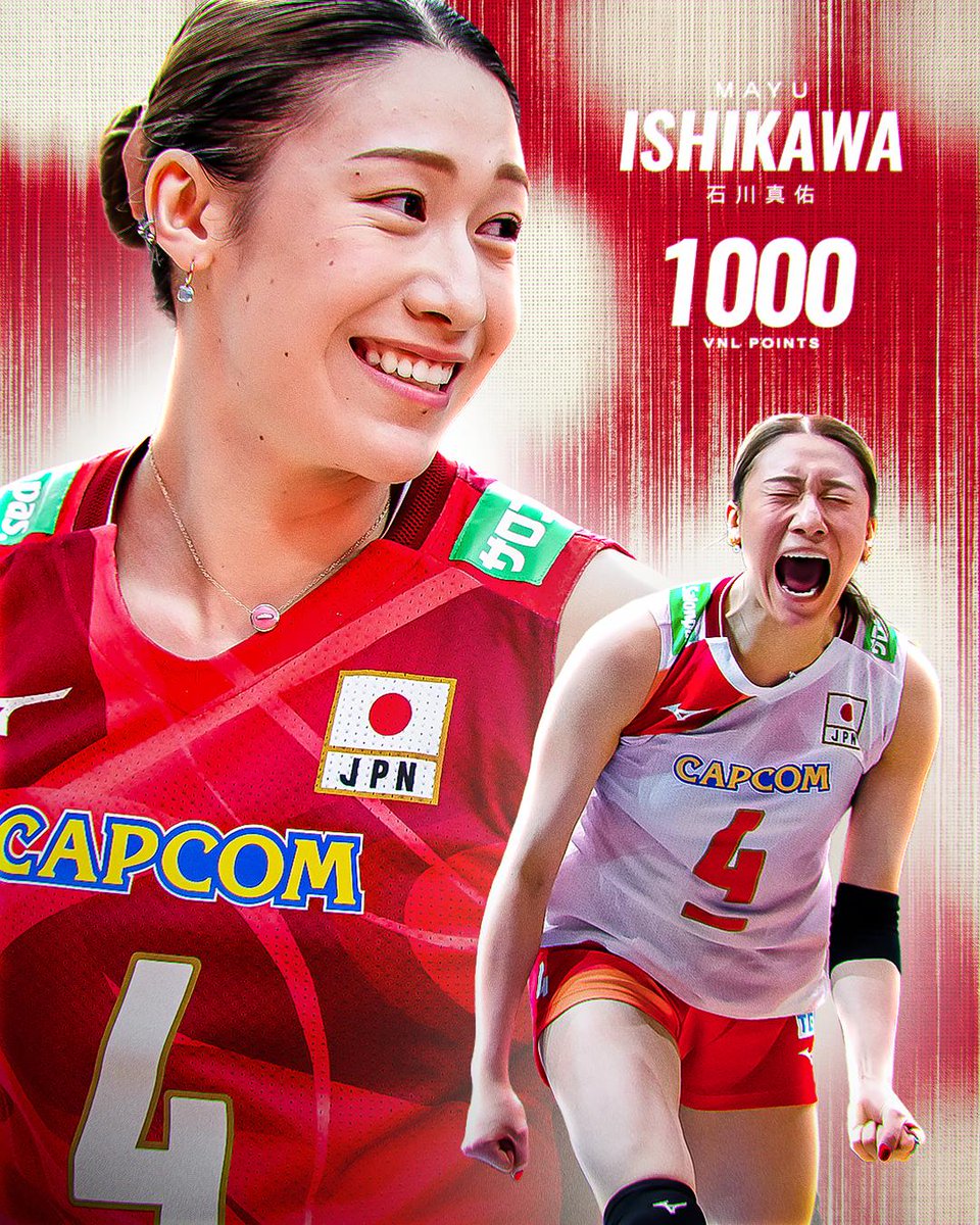 #VNL2026: CAPTAIN. ALL-ROUNDER. 1,000 POINTS. 🇯🇵 One of the milestone moments of the 2026 season ✨ came from Mayu Ishikawa, who surpassed 1,000 career VNL points in her 78th appearance, bringing her career total to 1,017 👏. She finished the season with 215 points at 17.9 per match, while continuing to make an impact through her serve, defense and leadership 🤩. A captain in every sense 🔥. 🏐 #BePartOfTheGame #Volleyball