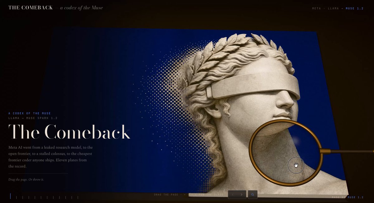 This beautiful presentation is by Muse 1.2. It used gpt-image-v2 to create the images by itself. I told it to make a history page from Llama to Muse 1.2, and it did a great job. Alexandr Wang , you guys created magic with agentic tasks. I'm now waiting for the big model from you guys.