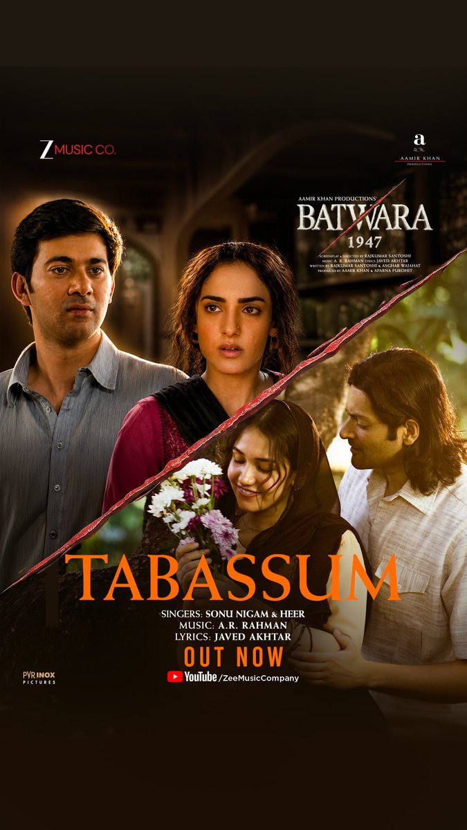 Some names carry a feeling within them… warmth, colour and a little sunshine. ✨ #Tabassum is out now from the movie #Batawara1947. Hope it finds a place in your hearts. ❤️ Javed Akhtar #SonuNigam #Heer Azmi Shabana Sunny Deol Preity G Zinta #Alifazal #KaranDeol Aamir Khan Productions Zee Music Company