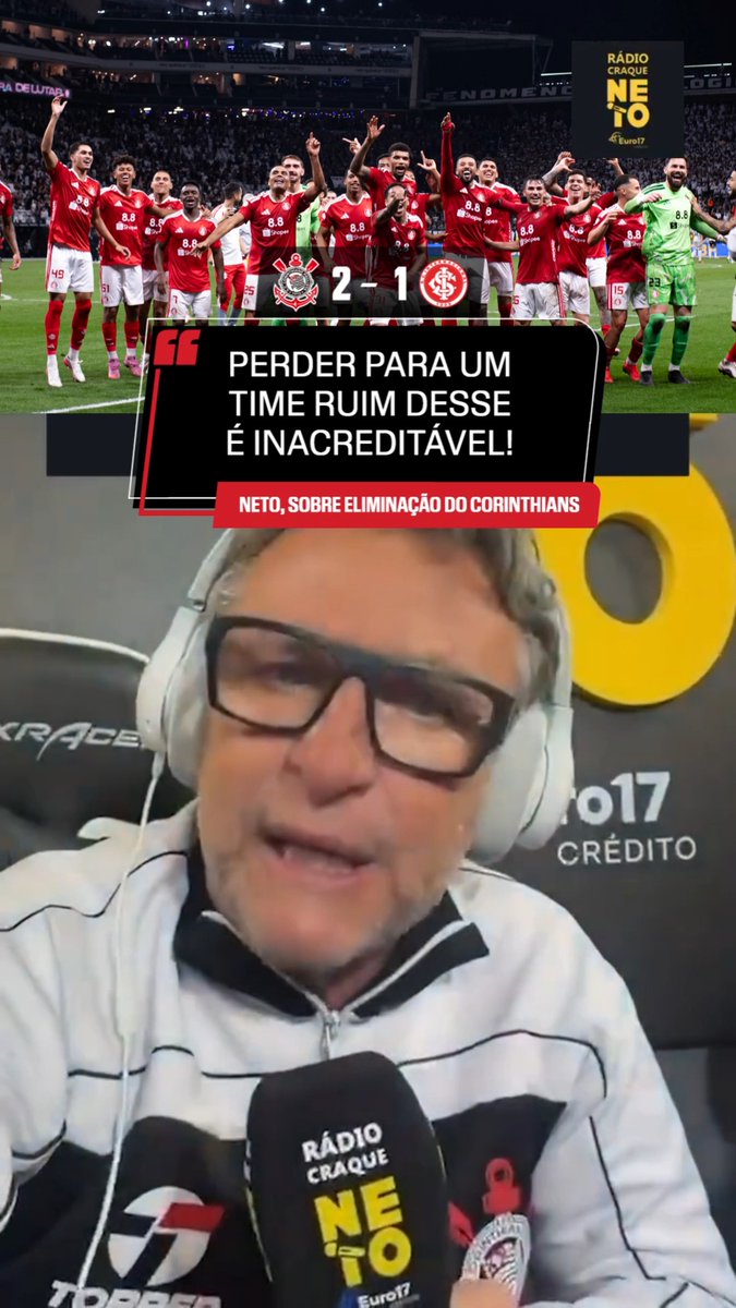 “Perder para um time ruim desse como o Internacional é inacreditável.” 🎙️ Neto. 🎥 Rádio Craque Neto