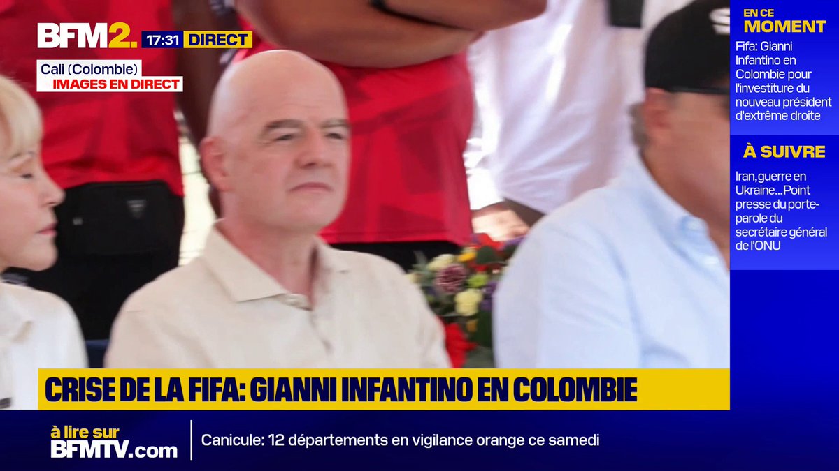 Gianni Infantino est arrivé en Colombie, où il doit assister à l'investiture du nouveau président colombien #BFM2
