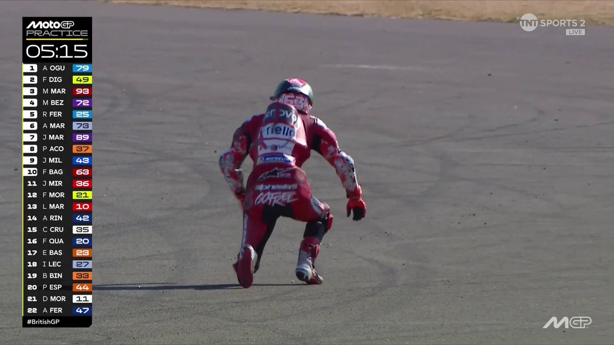 Bagnaia goes down at Brooklands ๐ซ #MotoGP | #BritishGP | Live on TNT Sports and HBO Max