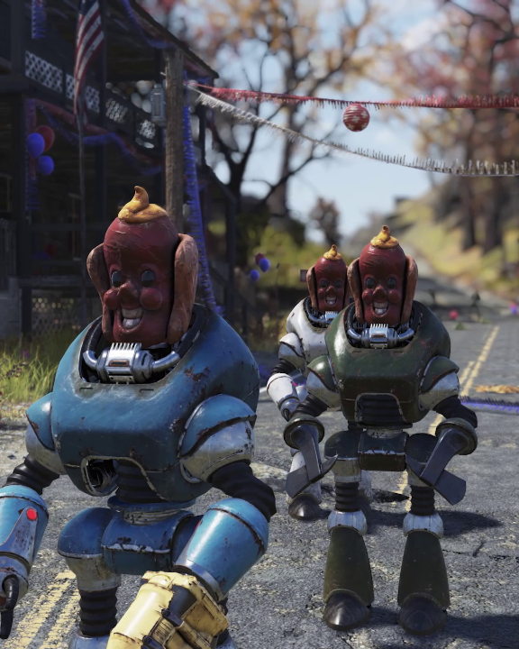 Bratsnacht is here! #Fallout76 Join Fasnacht events for a chance to earn the new Red Hot Masks! Even the Protectrons are dressed for the occasion!