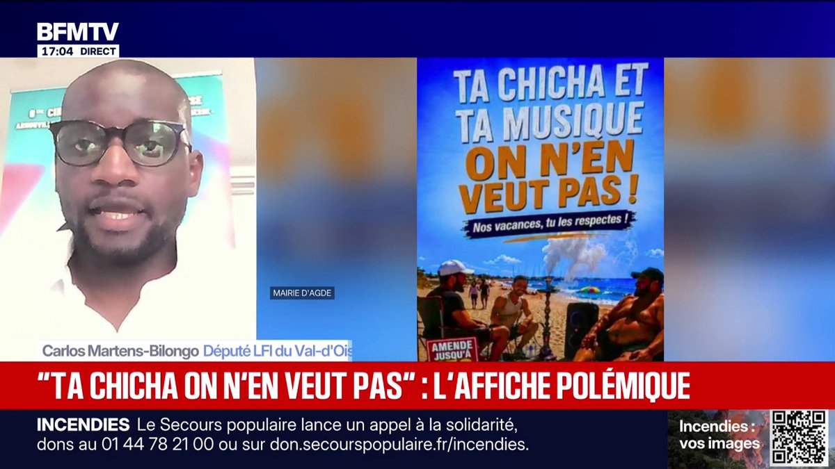Affiche polémique à Agde: "L'affiche est raciste, purement insultante et stigmatise des populations", affirme le député LFI Carlos Martens-Bilongo