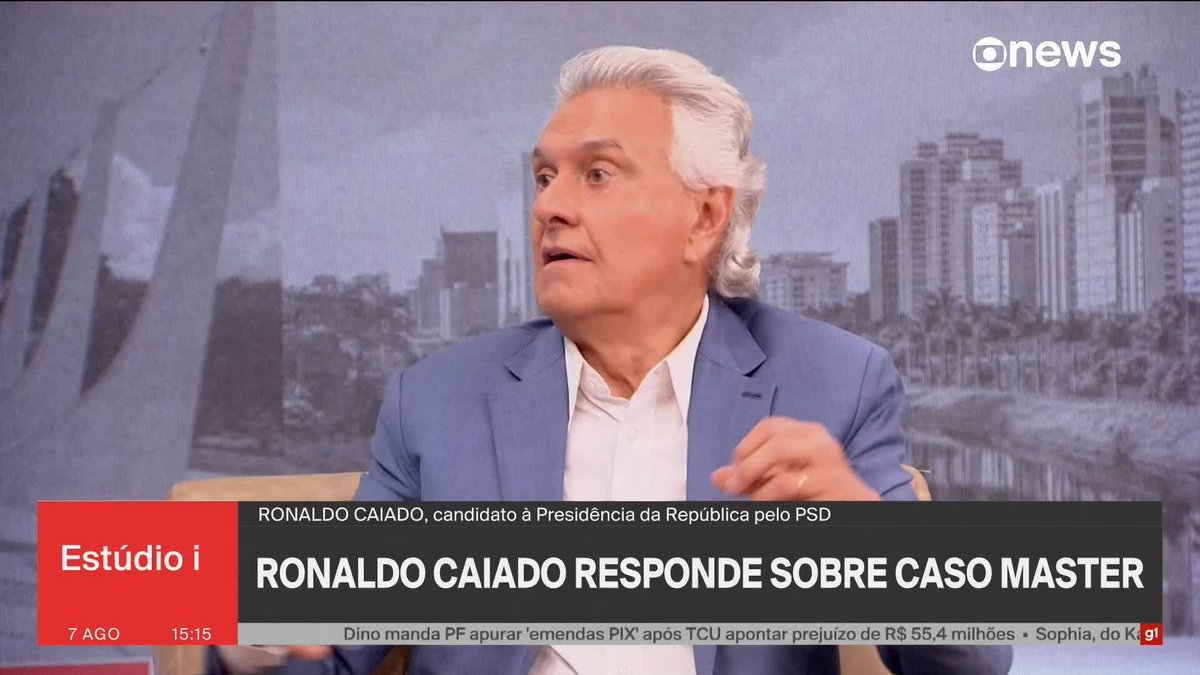 "Se não comprovou inocência, não pode ser candidato", diz Caiado ao comentar caso Dark Horse. ➡️ #Estúdioi - de segunda a sexta, às 13h, na #GloboNews. Assista na TV e no globoplay #Eleições2026 #Entrevista #RonaldoCaiado