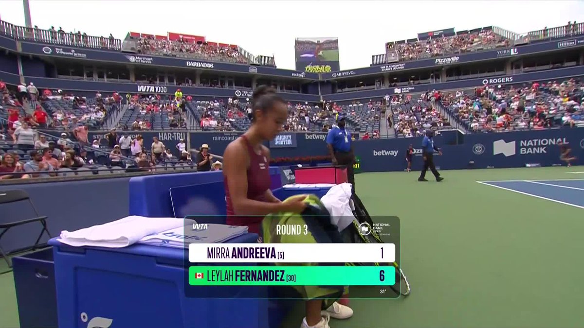 Incredible set of tennis ๐ Leylah Fernandez storms ahead against Andreeva, taking the opener 6-1! #NBO26