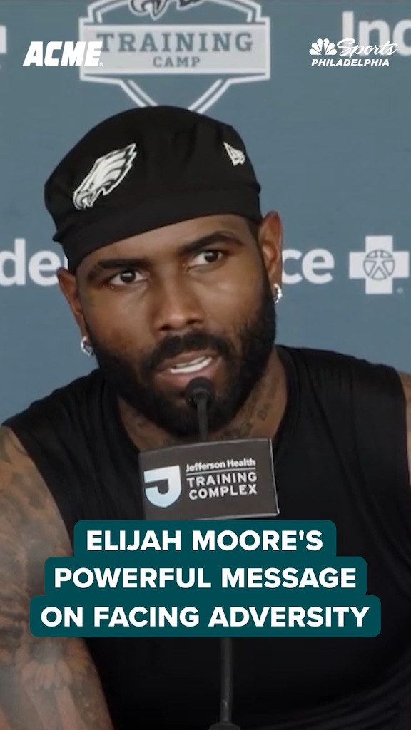 Elijah Moore shares a powerful message about the importance of facing adversity as the veteran WR battles to makes the Eagles roster at training camp. | Acme Markets