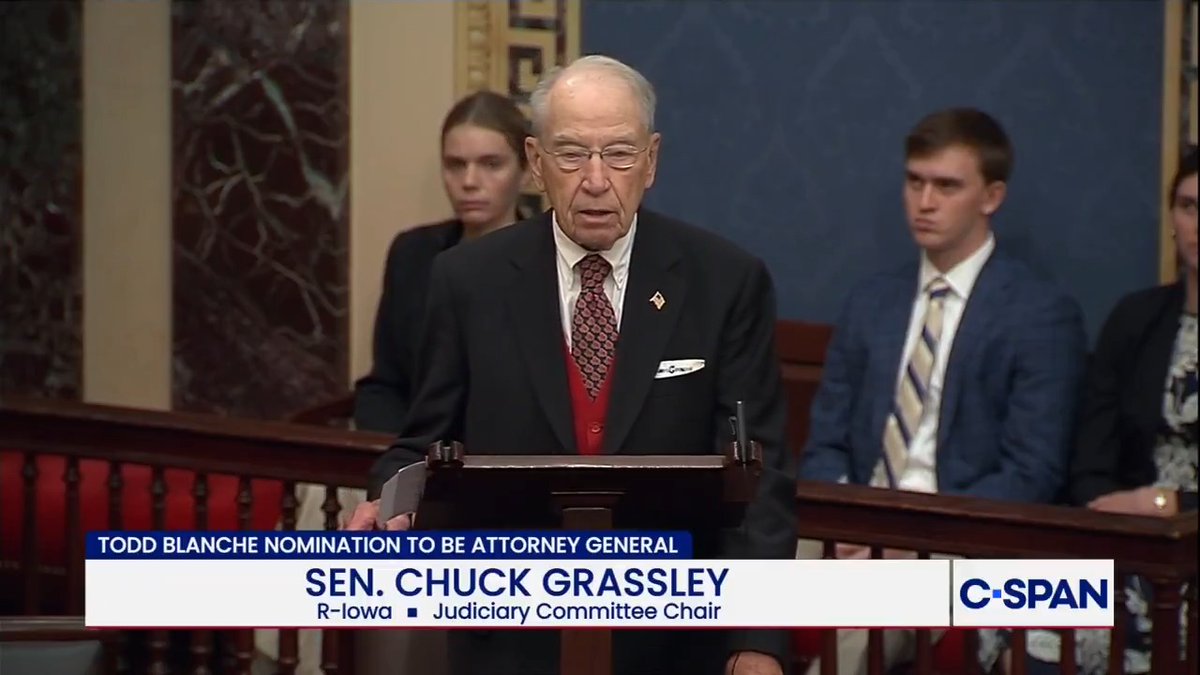 Sen. Chuck Grassley pushes for the confirmation of AG nominee Todd Blanche: "I support his nomination and I urge my colleagues to vote for him... he has shown that he's up to that task."
