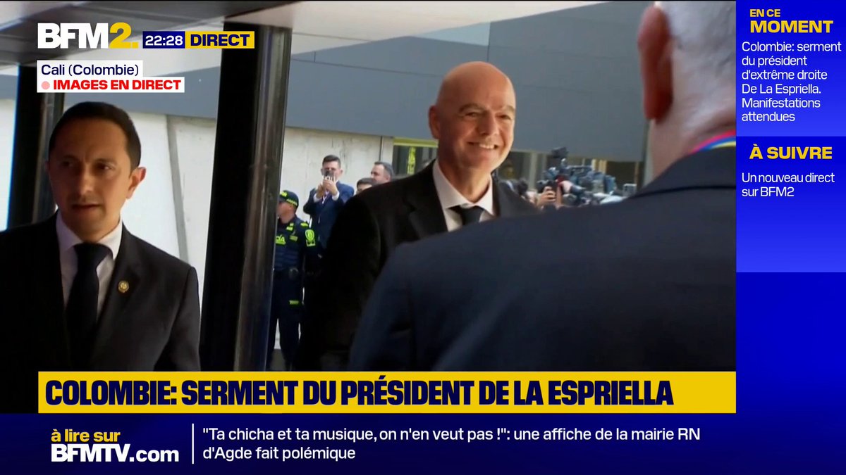 Le président de la Fifa Gianni Infantino présent à la cérémonie d'investiture du président d'extrême-droite colombien Abelardo de la Espriella #BFM2