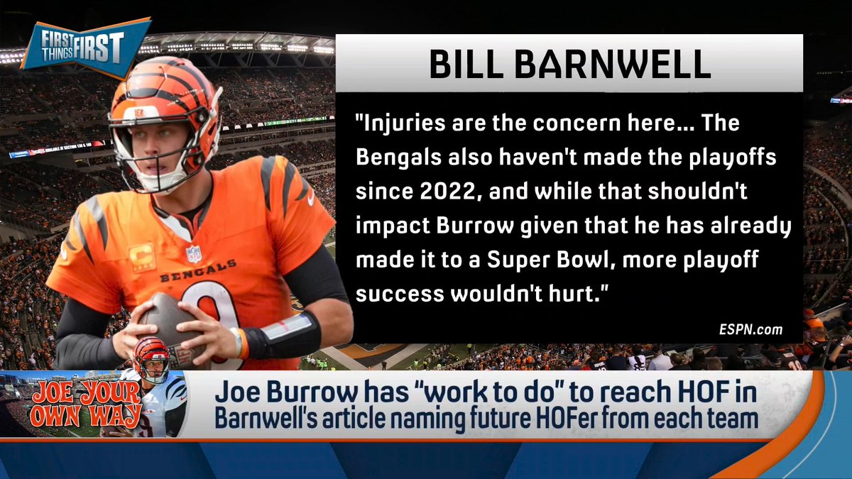 Is Joe Burrow on a Hall of Fame trajectory? Chris Broussard: “No, not at all. Now, he is a Hall of Fame talent, a Hall of Fame caliber player, but so far, he is not on a trajectory.” nick wright: “Burrow has a lot of work to do and has to really make up ground.”