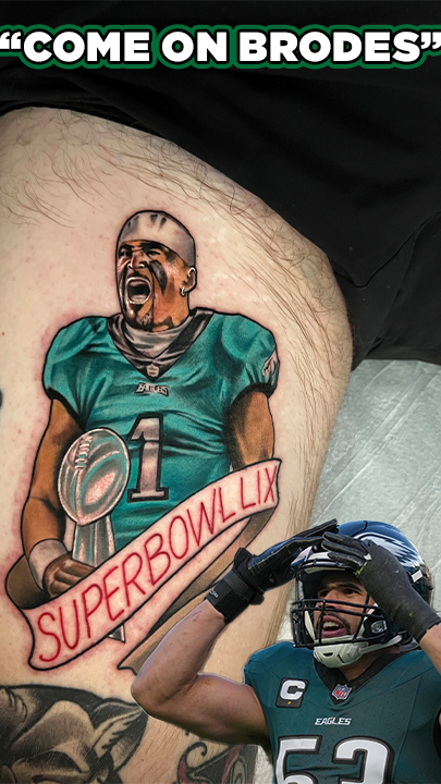 Zack Baun got a chance to see Brodes' Jalen Hurts tattoo and his reaction is priceless. 😂 "I'm a Jalen guy too but damn Brodes come on man."