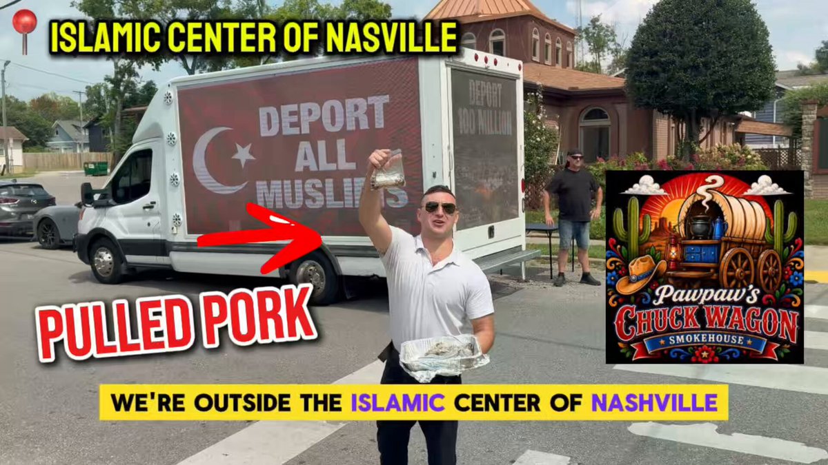 CRUSADERS are outside of the ISLAMIC CENTER of NASHVILLE Mosque today… &amp; we’re handing out PULLED PORK sandwiches!!!!🐷☪️🕌