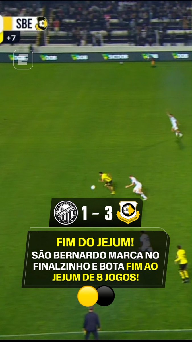 ANOTA MAIS TRÊSSSSSS! 🟡🔥 O São Bernardo castiga o Operário-PR no final da partida com dois gols e vence fora de casa por 3 a 1, após oito jogos sem vencer! ⚽ 👉 ASSISTA à Série B na ESPN pelo Plano Premium do #DisneyPlus! #SerieBNaESPN