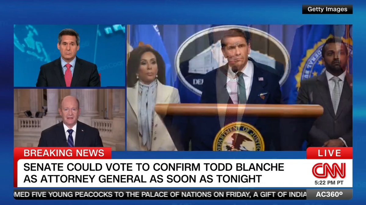 Democratic Sen. Chris Coons says his Republican colleagues should know better than to confirm Todd Blanche as attorney general and he has "no confidence" Blanche won't revive the so-called "anti-weaponization" fund once confirmed.