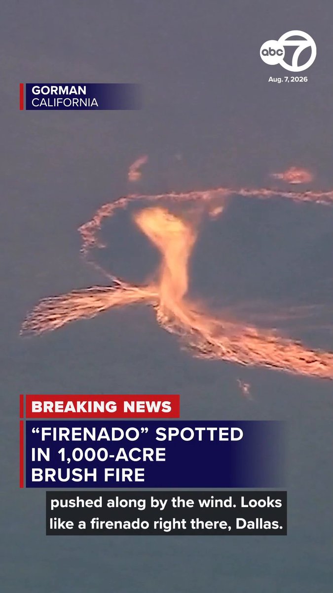 AIR7 video shows a lot of smoke in the Gorman area, where the Ridge Fire has triggered evacuation orders, warnings and a closure of the 5 Freeway. At one point, a "firenado" was spotted along the fire line, estimated to be about 70 to 100 feet tall. "Firenadoes" form when the intense hot air around the fire rises, and cool air blows in and starts spinning around. Read more: