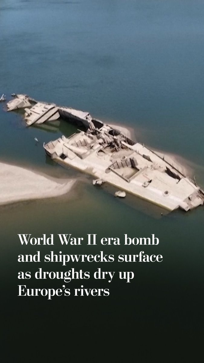 Severe drought has lowered water levels in European rivers, revealing previously submerged World War II remains, including shipwrecks, artillery shells and a bomb.