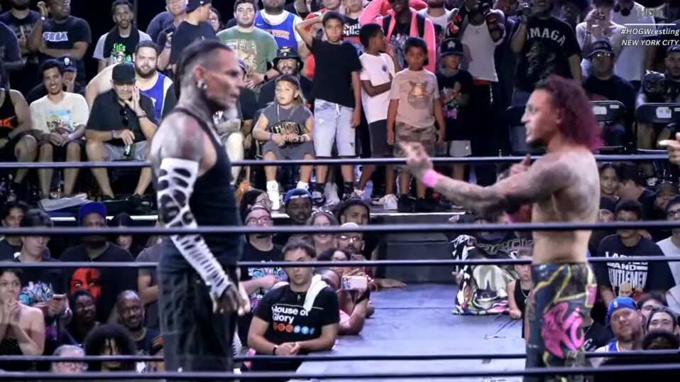 KC Navarro and Jeff Hardy ran The Hardys' music back and started doing the juke. 😂😂😂😂 #HOGWrestling