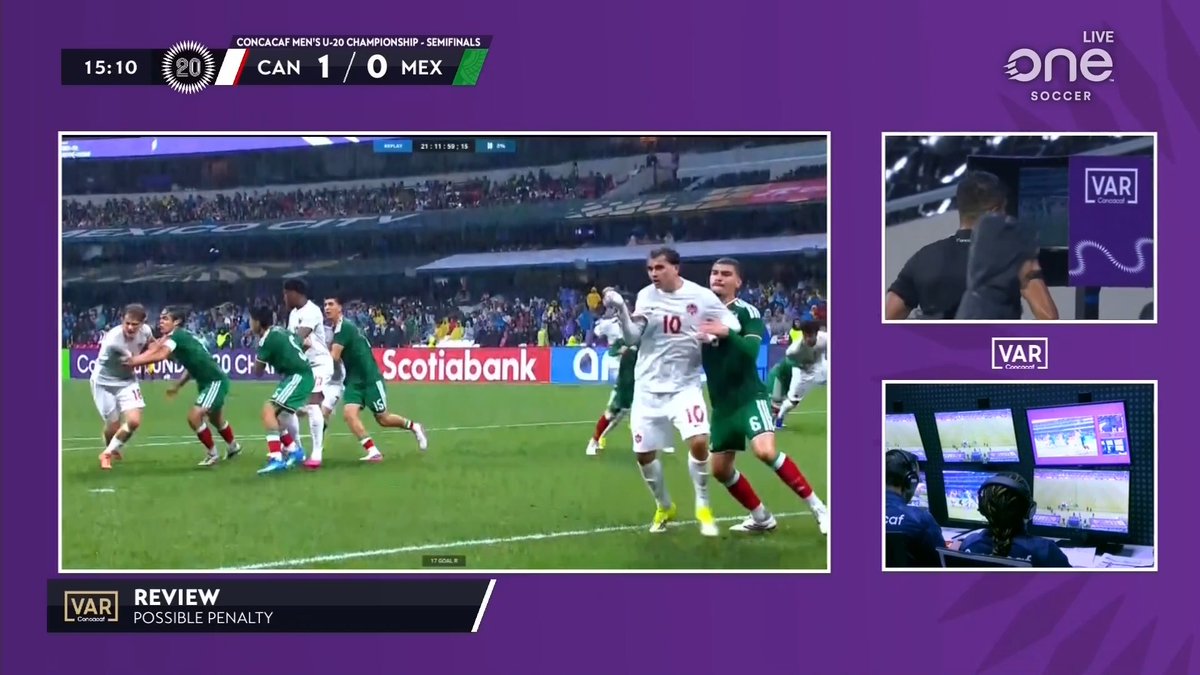 No penalty given to CanMNT 🇨🇦 U-20 after a VAR check 🙃 🔴 Watch #CanM20 on OneSoccer