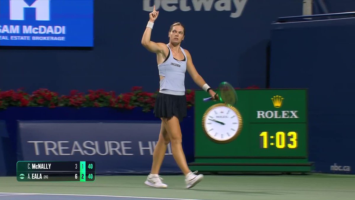 Caty McNally with a PHENOMENAL forehand down the line against Alex Eala in Toronto. Electrifying athleticism and bravery.