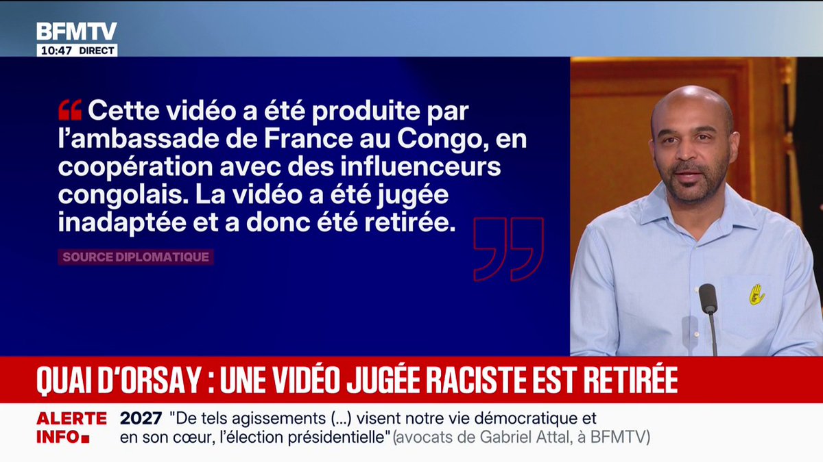 Vidéo de l'ambassade française du Congo: "Ça renvoie à quelque chose de très colonial", juge Dominique Sopo, président de SOS Racisme