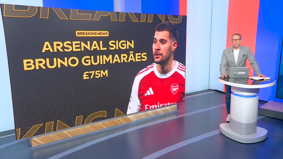 BREAKING: Arsenal have signed midfielder Bruno Guimaraes from Newcastle in a £75m transfer. The 28-year-old has put pen to paper on a four-year deal with a further one-year option 🚨