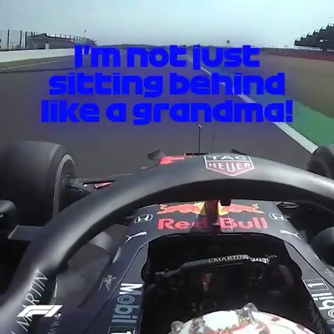 Max Verstappen’s iconic: “I'm not just sitting behind like a grandma.” at Silverstone. While the team told him to back off and manage the tyres, Max had other plans. He kept pushing and went on to beat two Mercedes W11s rocktships. 🐐