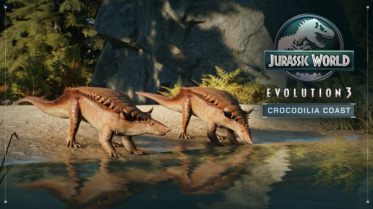 A distant relative of modern crocodiles, the herbivorous Desmatosuchus is effective at deterring potential predators with its large shoulder spikes and a carapace formed with two rows of bony scutes. Jurassic World Evolution 3: Crocodilia Coast launches on 11 August.