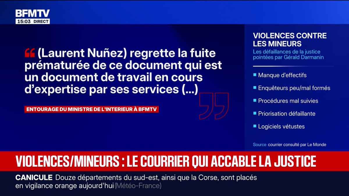 Courrier de Gérald Darmanin sur les violences sur les mineurs: Laurent Nuñez "regrette la fuite prématurée de ce document qui est un document de travail"