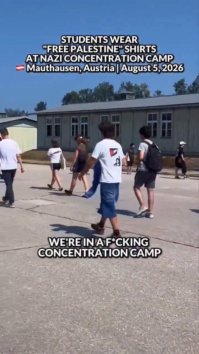 A boy decided that his visit to an Austrian concentration camp was the perfect time to wear his Dalal Mughrabi Free Palestine shirt. Dalal was a terrorist who helped hijack a bus filled with Israeli civilians, including children. She and the other terrorists murdered 38 people on that bus, 13 of them children. If it isn't immediately obvious why you shouldn't wear a shirt with the face of a woman who killed Jews for being Jewish at a former concentration camp, I can't help you.