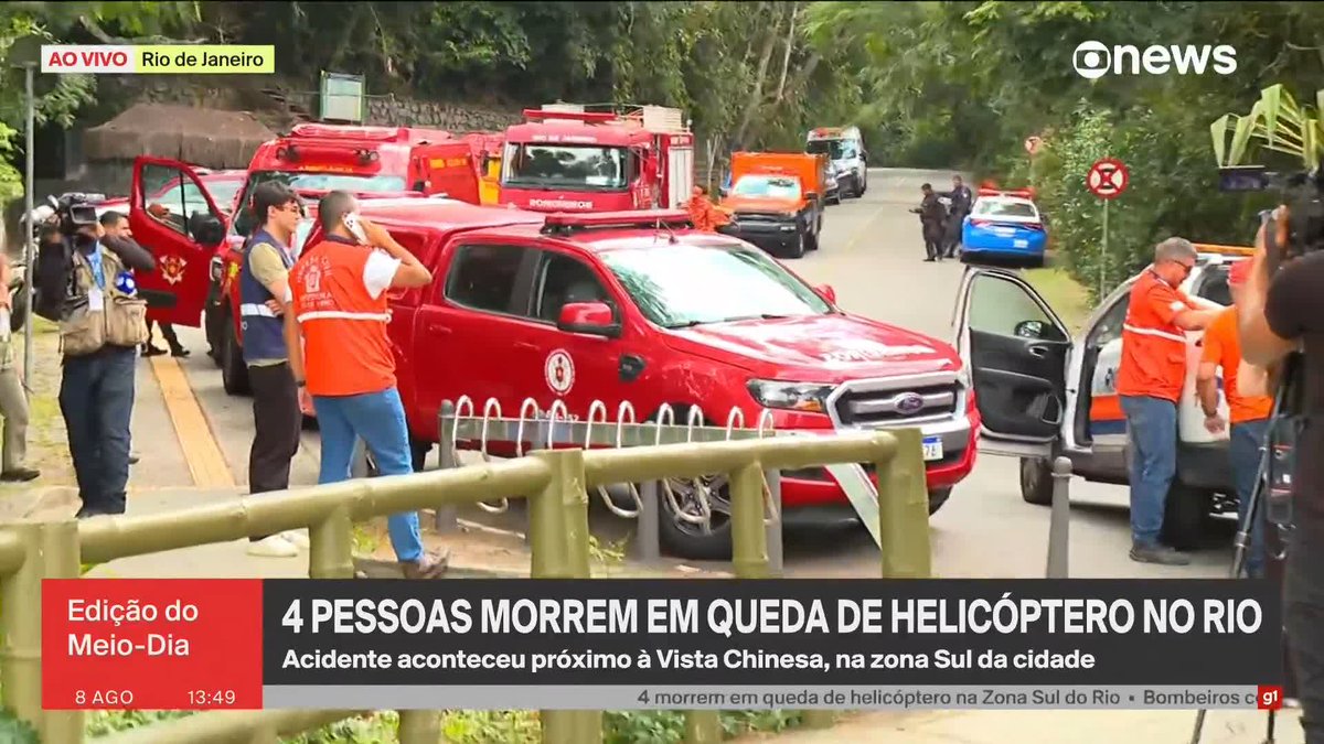 As vítimas do helicóptero que caiu no Rio neste sábado (8) são três mulheres e o piloto. Destroços da aeronave foram encontrados na região da Vista Chinesa, no Alto da Boa Vista, na Zona Sul da cidade. ➡ Assista ao #JornalGloboNews na TV e globoplay