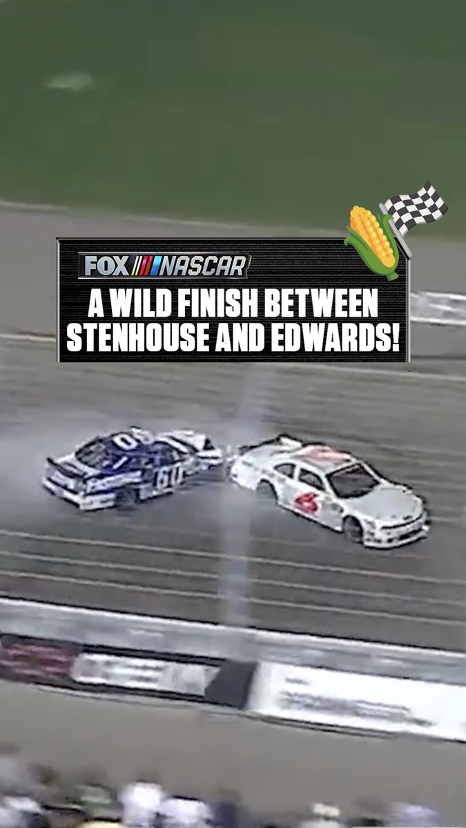 Ricky Stenhouse Jr. and Carl Edwards crash across the line in a chaotic Iowa finish. 🌽🏁