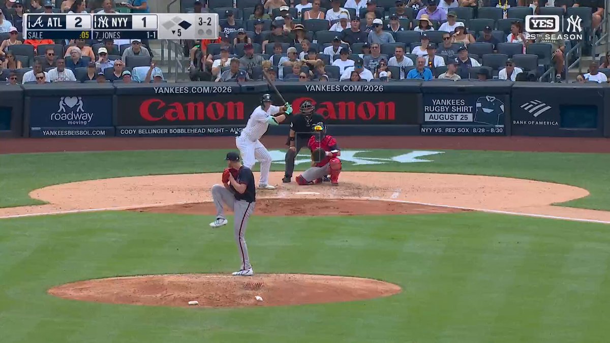 Spencer Jones sends a triple into the gap and ties the game for the New York Yankees!