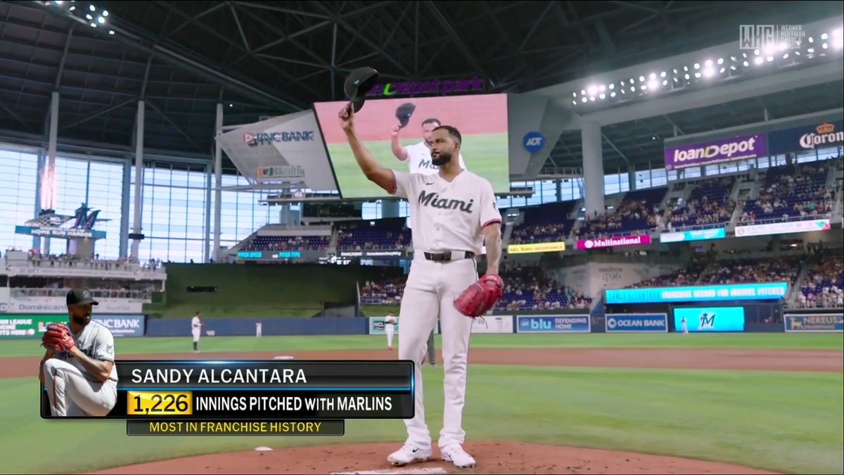 History for Sandy Alcantara! He reaches 1,226 IP, the most by any Marlins pitcher in franchise history 👏
