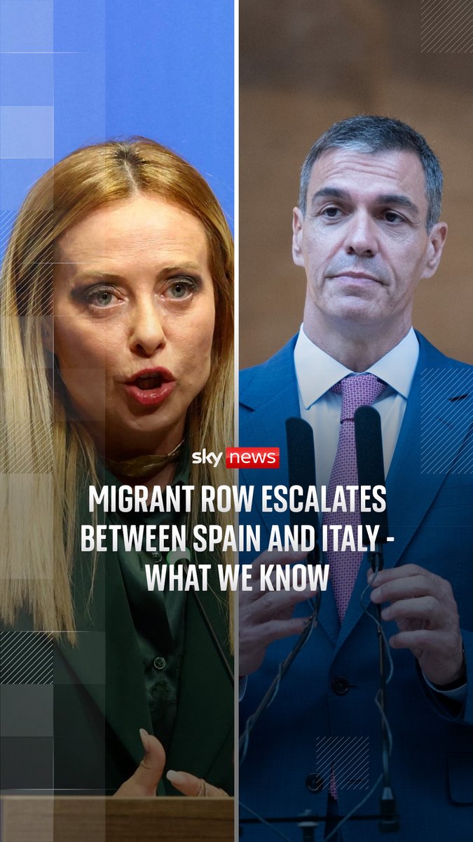 Spain has imposed border controls on all air and sea travel from Italy as a row between the two EU countries intensifies. The crisis has pitted Spain's socialist leader Pedro Sanchez against Italy's conservative leader Giorgia Meloni - who has long called for stricter EU migration rules. Sky's Oliver Whitfield-Miočić reports. 🔗