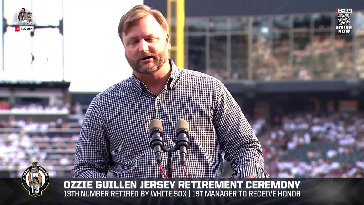 "It's about time. We get to see No. 13 hang on the South Side forever." 👏 @AJPierzynski12 spoke at Ozzie Guillen's number retirement ceremony. (Via: White Sox on CHSN)