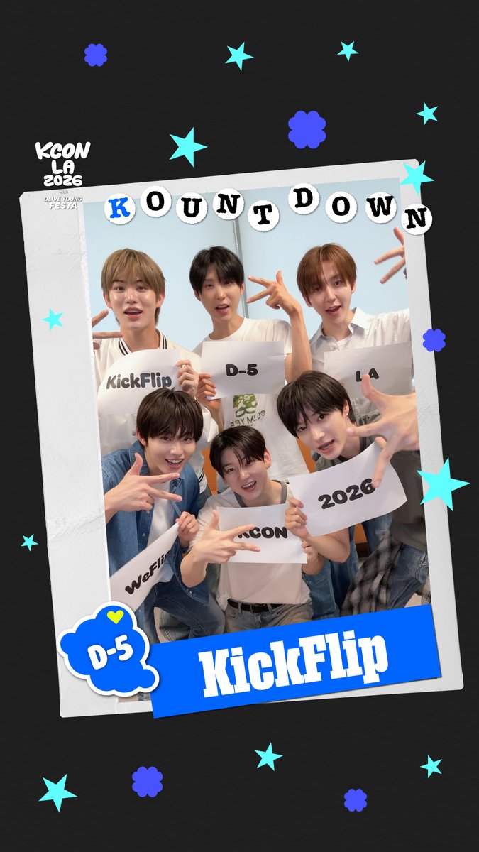 [#KCONLA2026] D-5 KOUNTDOWN 🎉 5 DAYS LEFT UNTIL KCON LA 2026! Ready to light up KLOVER'S SOUL CITY w/ #KickFlip?🔥 - 𝐆𝐄𝐓 𝐘𝐎𝐔𝐑 𝐓𝐈𝐂𝐊𝐄𝐓 𝐍𝐎𝐖! 🎟️ 🔗Ticket Info - KCON LA 2026 AUG 14-16 Arena, LA Convention Center Let’s #KCON