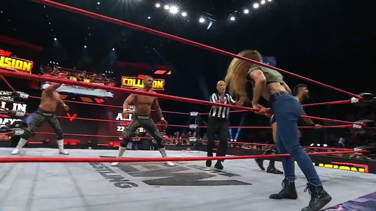 The Dogs make the difference! The Death Riders pick up the victory! Watch #AEWCollision LIVE on TNT &amp; HBO Max