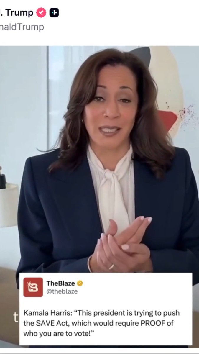 Kamala Harris on the SAVE Act: it would require Americans to "prove who you are" to vote. Trump reposted her clip himself. Here is her full reaction next to his case for voter ID nationwide.