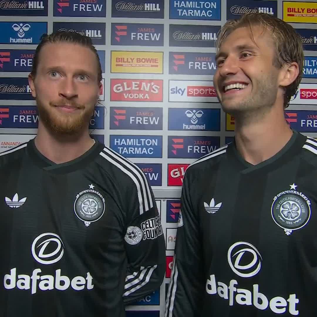 😁 "I'm so happy!" 💚 "I think [Martin O'Neill] feels even better now!" Hear from Benjamin Nygren and new Celtic hero Kasper Hogh after his hat-trick at Kilmarnock ⤵️