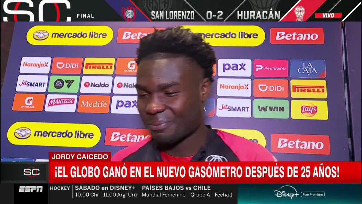 🗣️ ¡LA REFLEXIÓN DE JORDY! 🇪🇨 Jordy Caicedo pidió disculpas por su festejo de Topo Gigio en el clásico ante San Lorenzo; además, destacó la victoria de Huracán en el Nuevo Gasómetro. 📺 #SportsCenter | #DisneyPlus Plan Premium