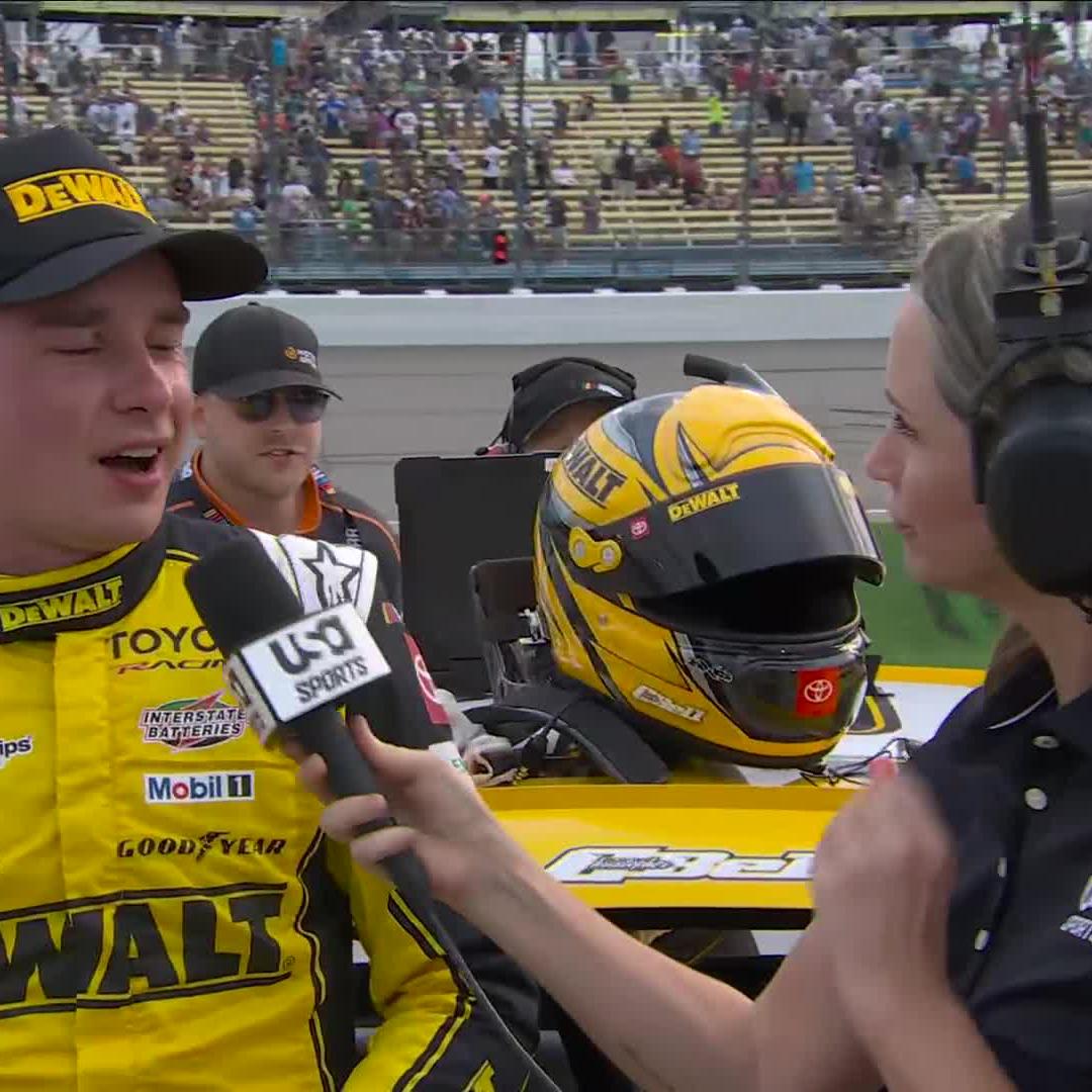 "This is what you call a bad second-place finish." Christopher Bell finishes runner-up after leading 108 laps.