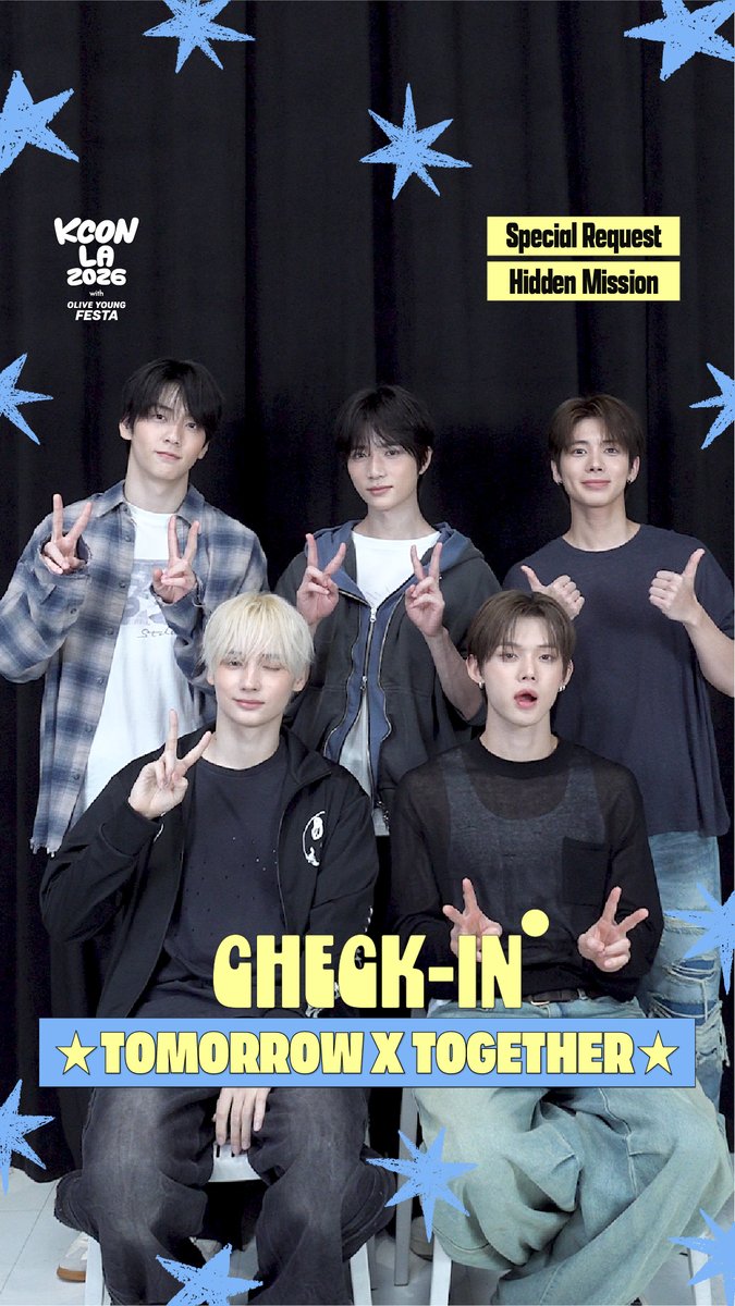[#KCONLA2026] #TOMORROW_X_TOGETHER CHECK-IN MOA~ Are you ready to enjoy KCON LA 2026 with TOMORROW X TOGETHER? ✨ Check out TOMORROW X TOGETHER’s special request and spot the hidden mission in the video! 👀 Respond to the request and guess the mission for a chance to win a prize 🎁 KCONers, let us know in the comments~! - 𝐆𝐄𝐓 𝐘𝐎𝐔𝐑 𝐓𝐈𝐂𝐊𝐄𝐓 𝐍𝐎𝐖! 🎟️ 🔗Ticket Info - KCON LA 2026 AUG 14-16 Arena, LA Convention Center Let’s #KCON