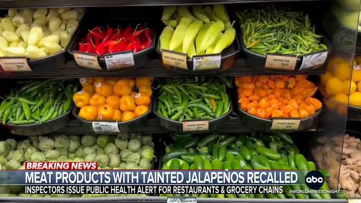 Federal officials warn of a salmonella outbreak linked to recalled jalapeños in at least 27 states, with 345 reported cases. Chipotle and Qdoba have removed jalapeños from their menus amid the ongoing recalls. @melissaabcnews reports.