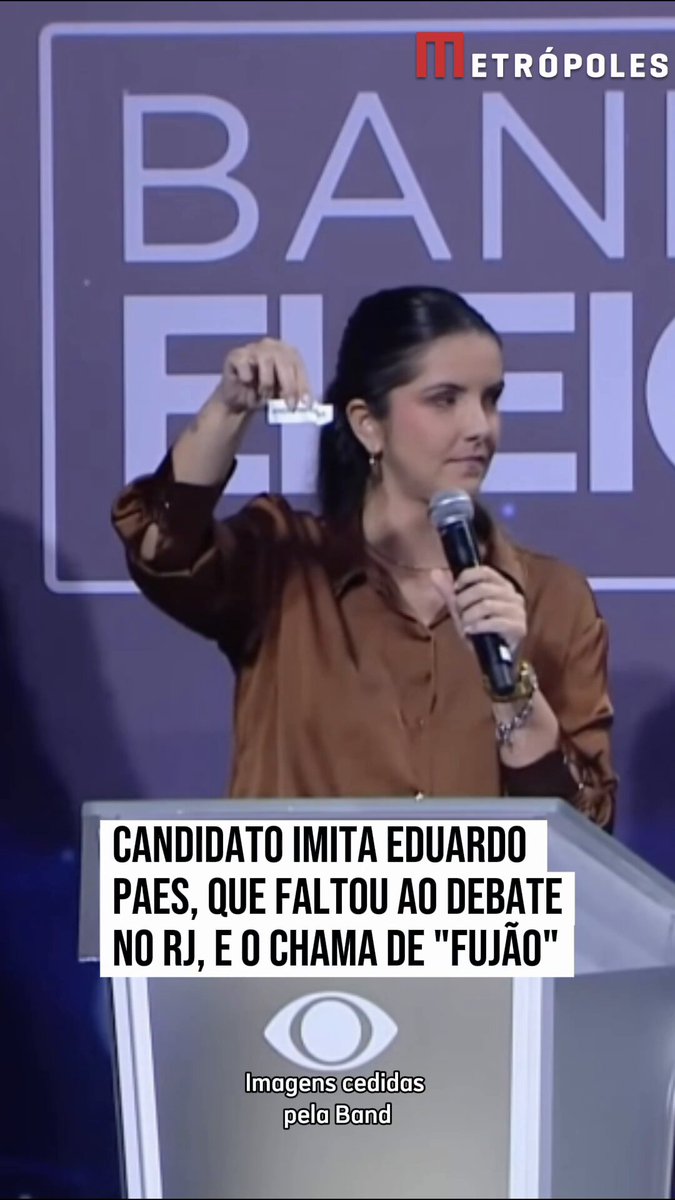 ➡️ DEBATE NA BAND | Candidato imita Eduardo Paes, que faltou ao debate no RJ, e o chama de "fujão"