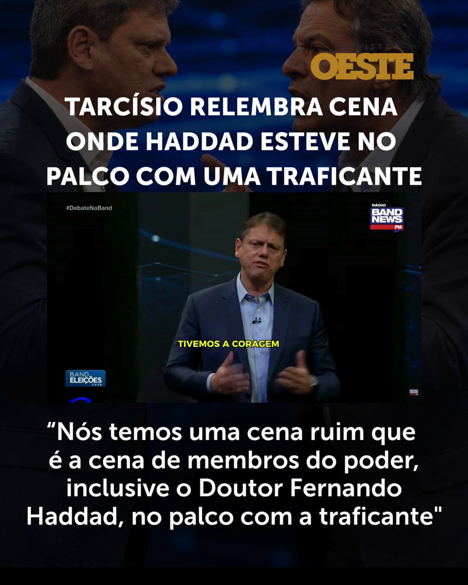 Durante o debate da BandNews, neste domingo, 9, o governador de São Paulo e candidato à reeleição, Tarcísio de Freitas, destacou as ações de seu governo na Favela do Moinho e afirmou que sua gestão teve “coragem” para enfrentar o tráfico de drogas na região. “Ninguém queria entrar no Moinho. E nós fomos lá, tiramos, prendemos o traficante do Moinho”, declarou. Na sequência, Tarcísio direcionou a crítica ao adversário Fernando Haddad, citando uma imagem em que, segundo o governador, o petista aparece no mesmo palco que uma mulher apontada por ele como responsável pelo tráfico na Favela do Moinho. “Nós temos coragem para resolver o problema”, afirmou Tarcísio.