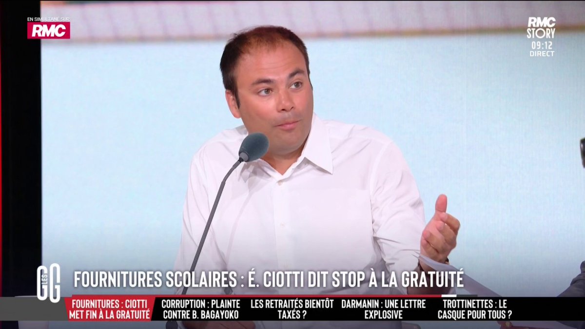 ✏️ Fournitures scolaires : Éric Ciotti dit stop à la gratuité Charles Consigny : "Je suis tout à fait favorable à cette mesure. Il y a déjà l’allocation de rentrée. Je pense que cette généralisation de la prise en charge par l’État et les collectivités, c’est ce qui détruit ce pays" #GGRMC