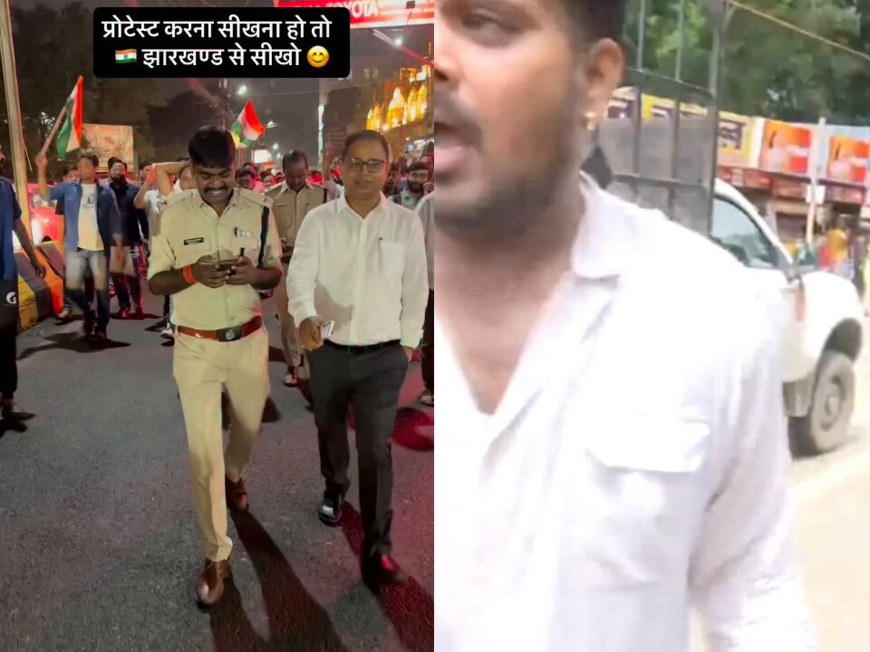 Meet Priyank Mishra 🚨 Yesterday, he made a video where students were praising Jharkhand Police. He told policemen to think twice before attacking them, as they love this state's police. Today, Jharkhand Police lathi charged him and hit every student above the waist. All the students are running to save themselves. Congress and Hemant Soren are making Jharkhand Police the villain just to protect themselves 🙏