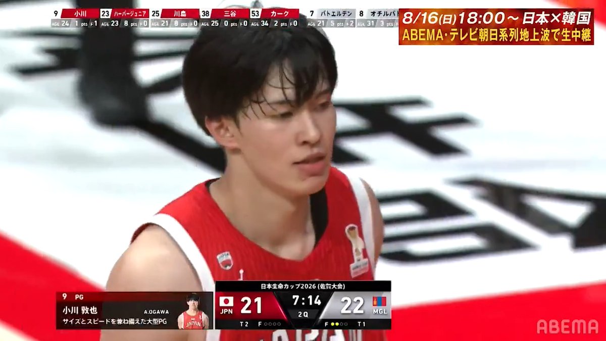 [ハイライト] 小川敦也のワンハンドダンク 男子バスケットボール🏀 国際試合 日本×モンゴル ／ 大型PG 小川敦也が スティールからのワンハンドダンク💥 ＼ 📺ABEMAにてハイライト無料配信中 宇都宮ブレックス / UTSUNOMIYA BREX