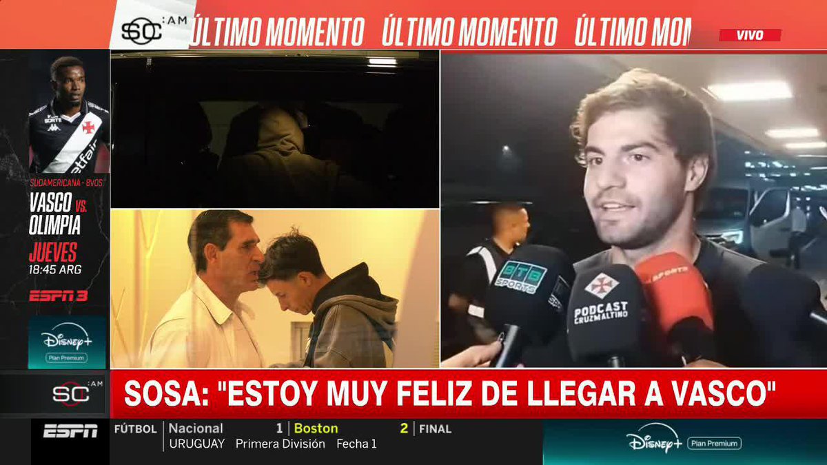 "TENGO EL SUEÑO DE JUGAR PARA LA SELECCIÓN ARGENTINA EL PRÓXIMO MUNDIAL", en su llegada a Brasil, Santi Sosa habló de su incorporación a Vasco da Gama y del sueño por ir a la Selección. 📺 #SportsCenterAM | #DisneyPlus Plan Premium