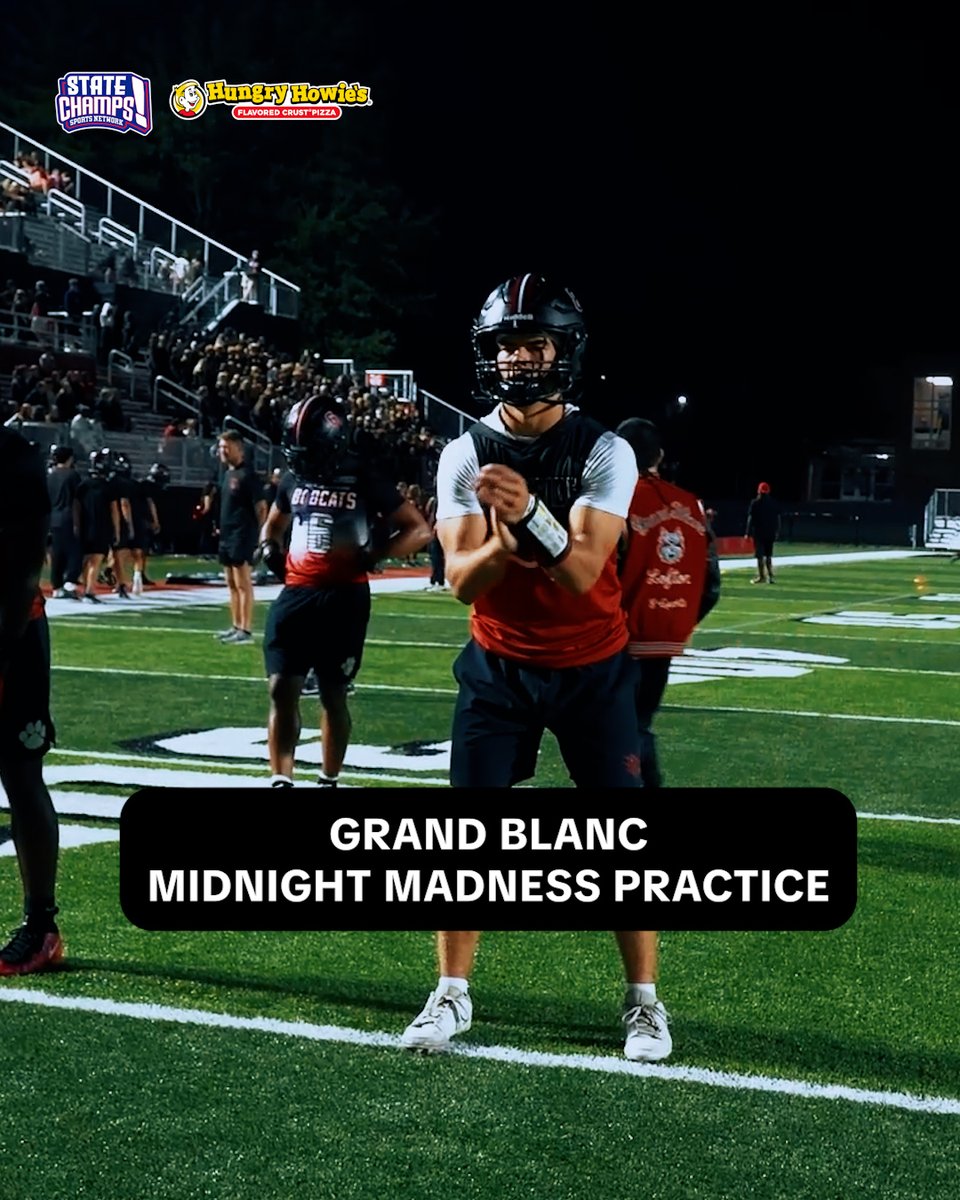 MIDNIGHT MADNESS 🌙🔥 Grand Blanc Football wasted no time kicking off the 2026 football season, hitting the field at 12:00AM with the student section and community there to bring the energy. Delivered by Hungry Howie's 🍕